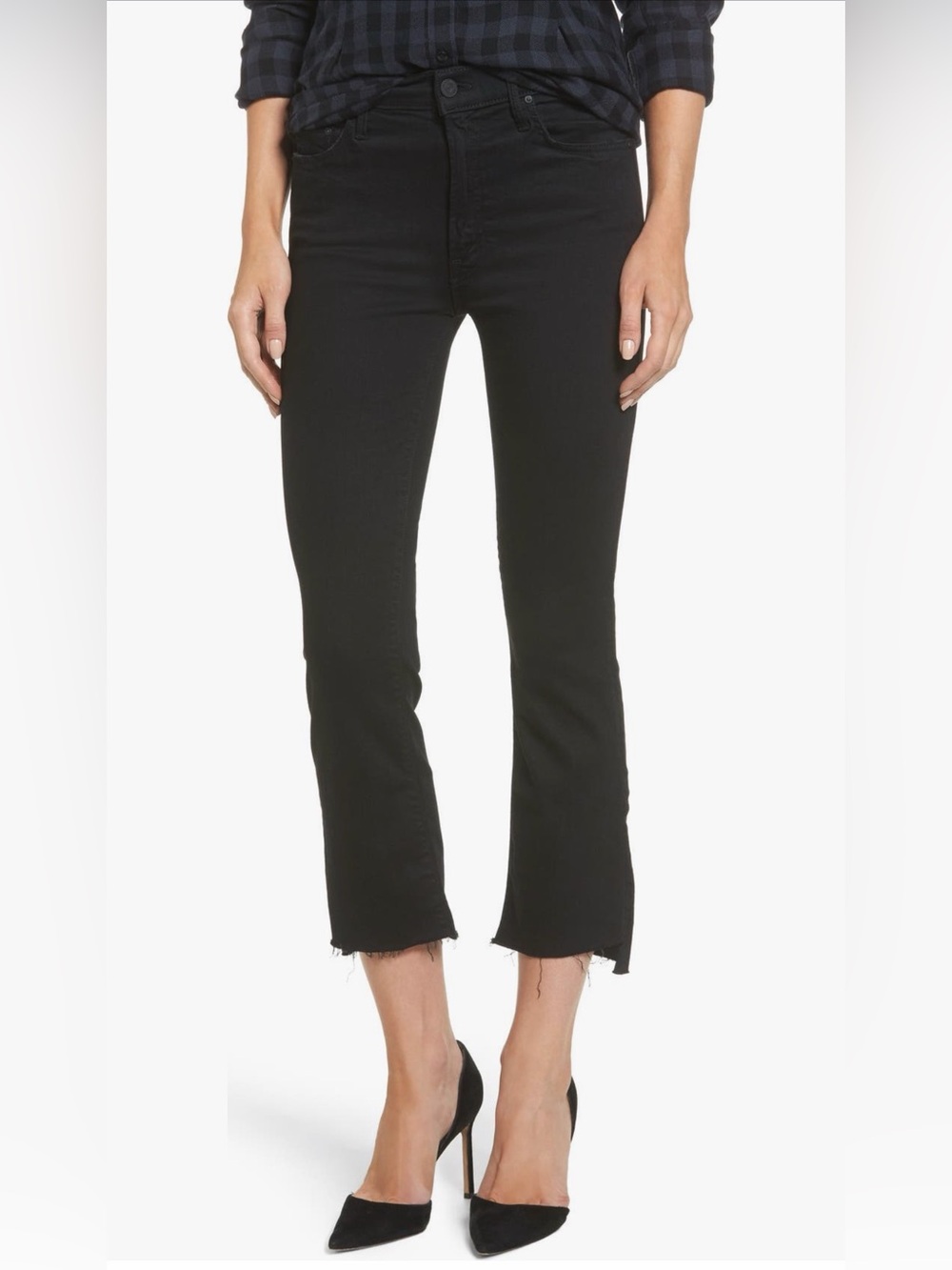MOTHER The Insider crop jeans step fray hem black size 32